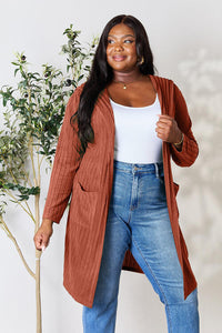 Thumbnail for Basic Bae Full Size Ribbed Open Front Long Sleeve Cardigan