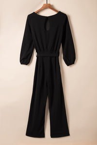 Thumbnail for Boat Neck Tie Belt Jumpsuit