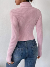 Thumbnail for Ribbed Turtleneck Long Sleeve Sweater