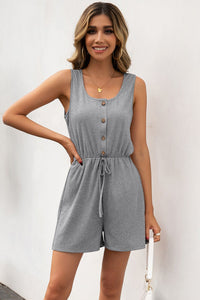 Thumbnail for Buttoned Round Neck Sleeveless Romper