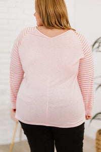 Thumbnail for Plus Size Sheer Striped Sleeve V-Neck Top
