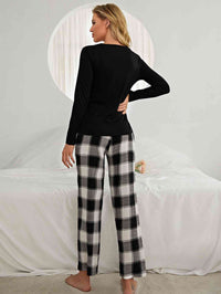 Thumbnail for Plaid Heart Top and Pants Lounge Set