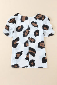Thumbnail for Leopard V-Neck Puff Sleeve Top
