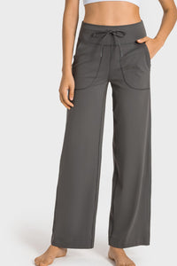 Thumbnail for Drawstring Waist Wide Leg Sports Pants with Pockets