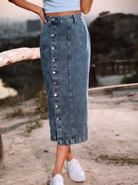 Thumbnail for Button Down Denim Skirt