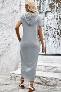 Thumbnail for Short Sleeve Front Slit Hooded Dress