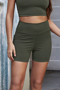 Thumbnail for Exposed Seam Decorative Button Yoga Shorts