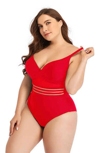 Thumbnail for Plus Size Spliced Mesh Tie-Back One-Piece Swimsuit