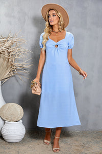 Thumbnail for Short Puff Sleeve Sweetheart Neck Midi Dress