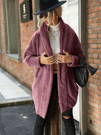 Thumbnail for Open Front Hooded Teddy Coat