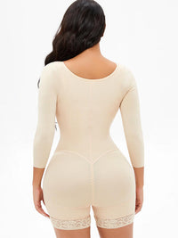 Thumbnail for Full Size Zip Up Lace Detail Long Sleeve Shapewear