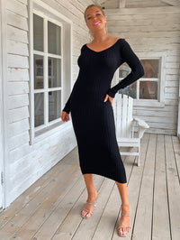 Thumbnail for Ribbed V-Neck Midi Sweater Dress