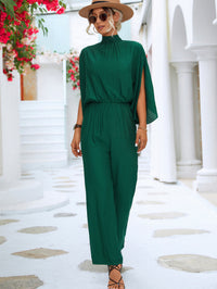 Thumbnail for Tie Back Mock Neck Split Sleeve Jumpsuit