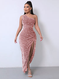 Thumbnail for Sequin One Shoulder Split Maxi Dress