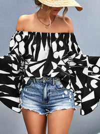 Thumbnail for Printed Off-Shoulder Bell Sleeve Blouse