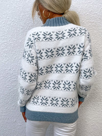 Thumbnail for Snowflake Pattern Mock Neck Sweater