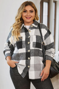 Thumbnail for Plus Size Plaid Button Up Collared Neck Jacket