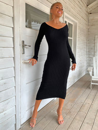 Thumbnail for Ribbed V-Neck Midi Sweater Dress