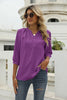Swiss Dot Notched Neck Three-Quarter Sleeve Blouse