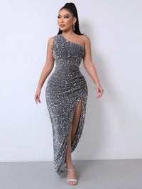 Thumbnail for Sequin One Shoulder Split Maxi Dress