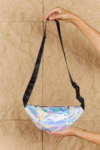 Thumbnail for Fame Good Vibrations Holographic Double Zipper Fanny Pack in Silver