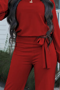 Thumbnail for Boat Neck Tie Belt Jumpsuit