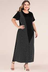 Thumbnail for Plus Size Striped Color Block Tee Dress