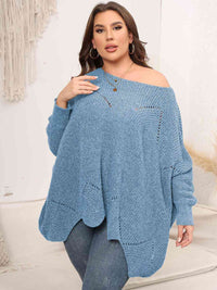 Thumbnail for Plus Size Round Neck Batwing Sleeve Sweater
