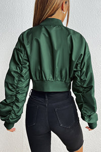 Thumbnail for Zip-Up Ruched Cropped Jacket