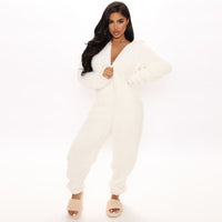 Thumbnail for Full Size Plush Hooded Casual Jumpsuit Loungewear