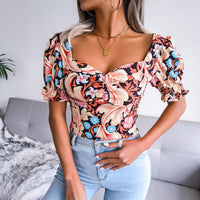 Thumbnail for Square Neck Floral Chiffon Top