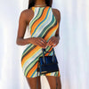 Knitted Slim Sleeveless Round Neck Color Stripe Dress