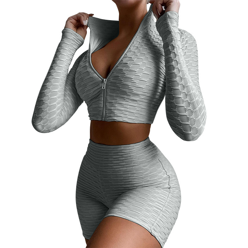 Textured Solid Color Active Shorts Set