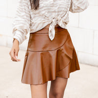 Thumbnail for High Waist Ruffle Irregular PU Skirt