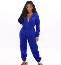 Thumbnail for Full Size Plush Hooded Casual Jumpsuit Loungewear