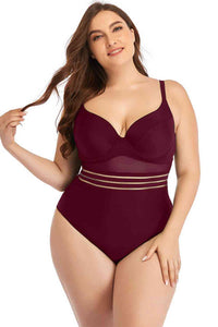 Thumbnail for Plus Size Spliced Mesh Tie-Back One-Piece Swimsuit
