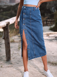 Thumbnail for Button Down Denim Skirt