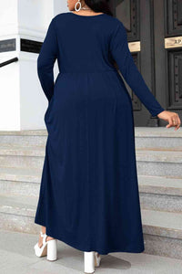Thumbnail for Plus Size Round Neck Long Sleeve Maxi Dress with Pockets