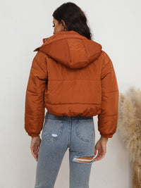 Thumbnail for Snap and Zip Closure Hooded Puffer Jacket