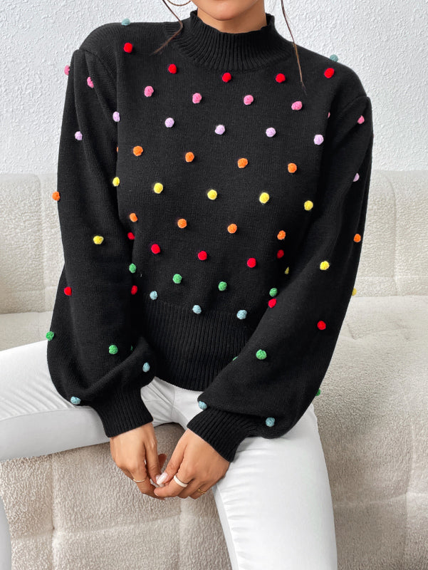 Multi Color Pompom Knit Sweater