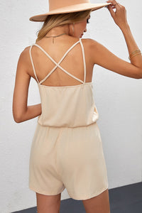 Thumbnail for Spaghetti Strap Drawstring Waist Crisscross Romper