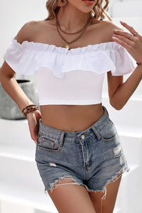Thumbnail for Off-Shoulder Ruffled Cropped Top