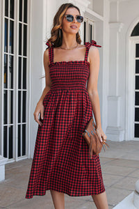 Thumbnail for Plaid Frill Trim Tie Shoulder Dress