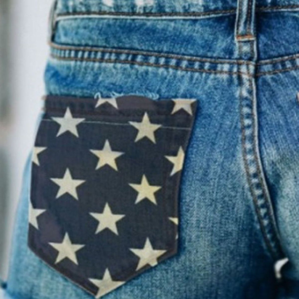 US Flag Distressed Denim Shorts