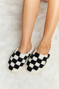Thumbnail for Melody Checkered Print Plush Slide Slippers