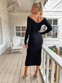 Thumbnail for Ribbed V-Neck Midi Sweater Dress