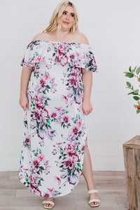 Thumbnail for Plus Size Floral Off-Shoulder Side Slit Layered Dress