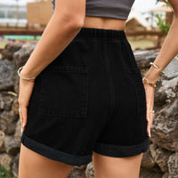 Thumbnail for Drawstring High Waist Denim Shorts with Pockets