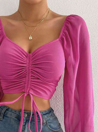 Thumbnail for Drawstring Sweetheart Neck Cropped Top