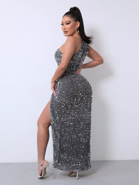 Thumbnail for Sequin One Shoulder Split Maxi Dress